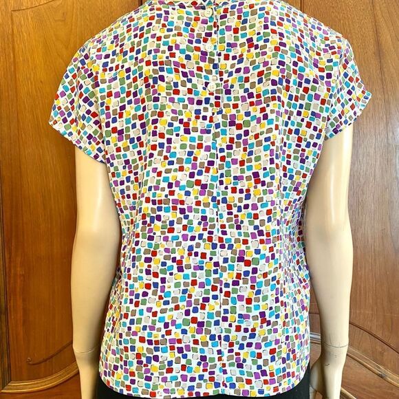 Vintage Blouse Flowy Top Colorful Confetti Shirt Size Small - Picture 2 of 10
